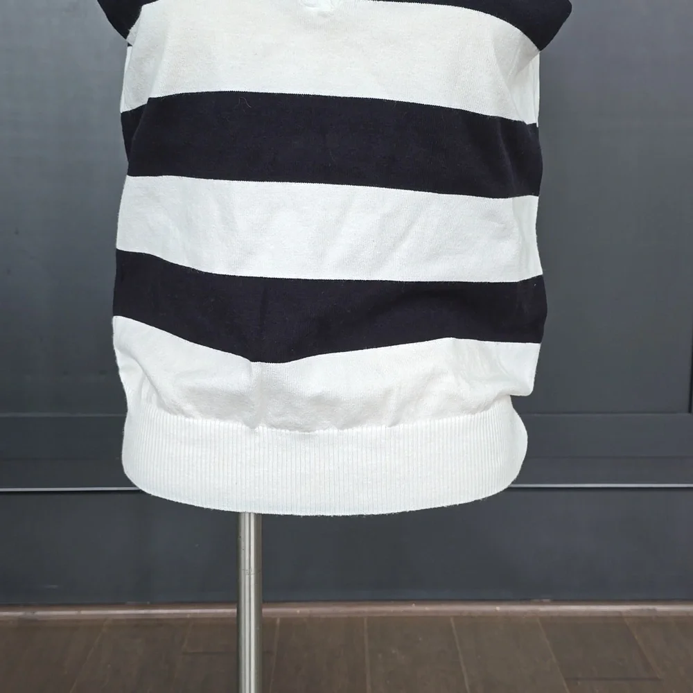 Striped Black and White Collared Sweater Vest Top - Picture 3 of 6
